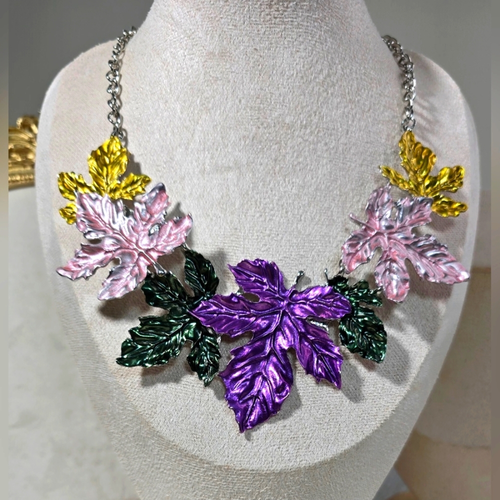 Silver Maple Leaf Statement Necklace